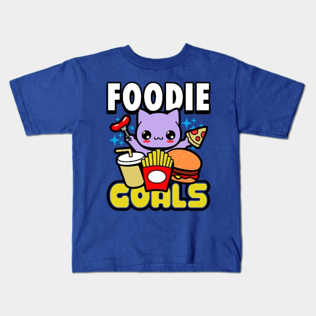 Cute Kawaii Original Foodie Cat Eating Junk Food Gift For Cat And Food Lovers Kids T-Shirt by BoggsNicolas